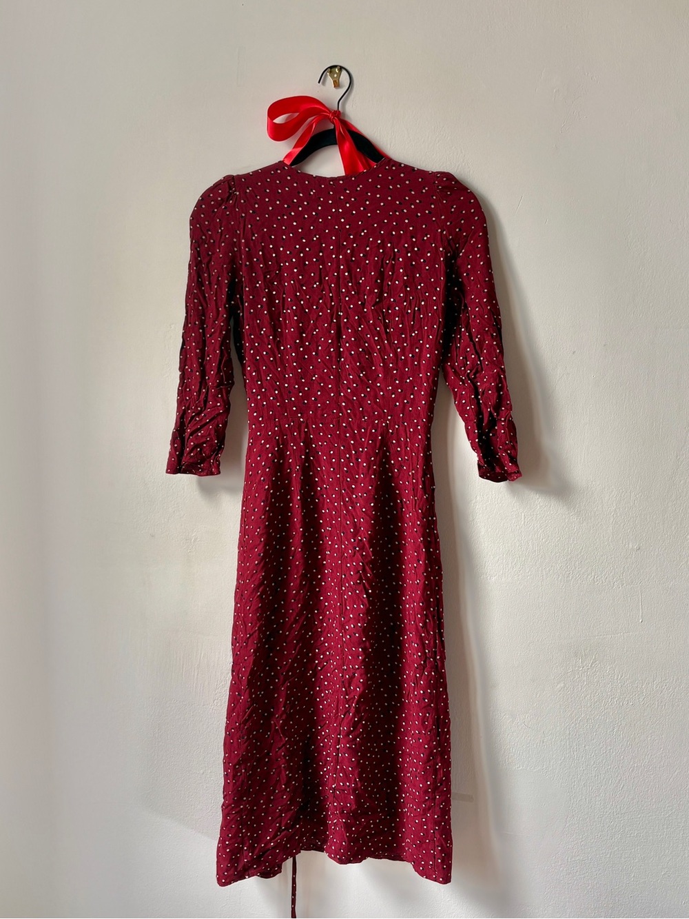 Rouje Gabin Burgundy Polka Dot Wrap Midi Dress 34 S 0 2 - Picture 5 of 5